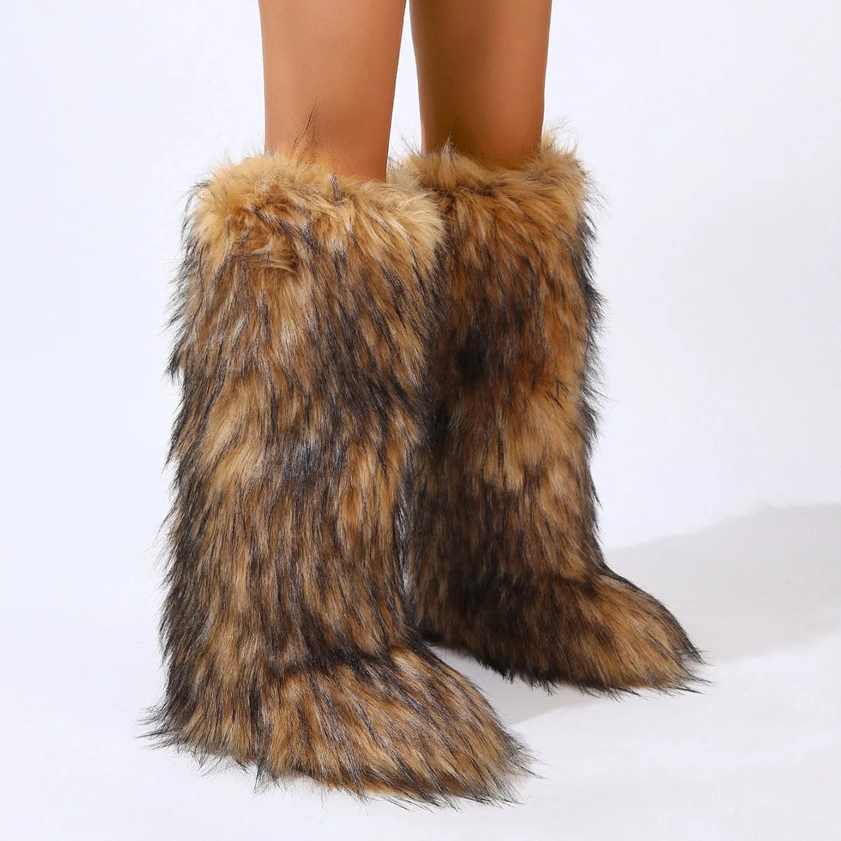 Winter Women Snow Boots Faux Fur Long Boots Warm Plush Platform Knee-high Boot Outdoor Furry Cute Over-the-knee Boots Girls Y2K