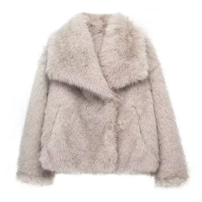 HXAO 2024 Woman Autumn Winter Faux Fur Coat Plush Fluffy Women's Jacket New in Outerwears White Red Gray Black Wool Blends Coats