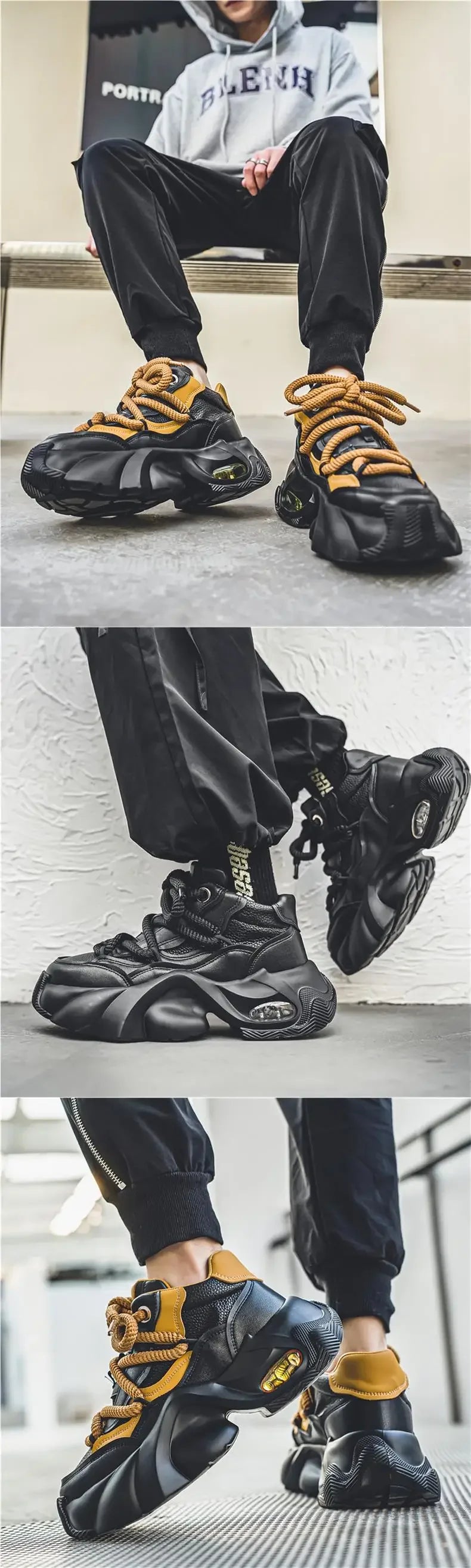 New Autumn/Winter Men's Casual Sneakers 12cm Increased Height 10cm Thick Sole White Shoes High Top Rubber Base Male Footwear