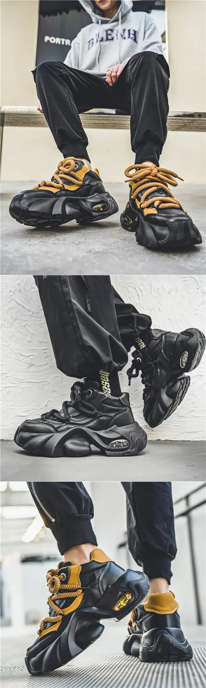 New Autumn/Winter Men's Casual Sneakers 12cm Increased Height 10cm Thick Sole White Shoes High Top Rubber Base Male Footwear