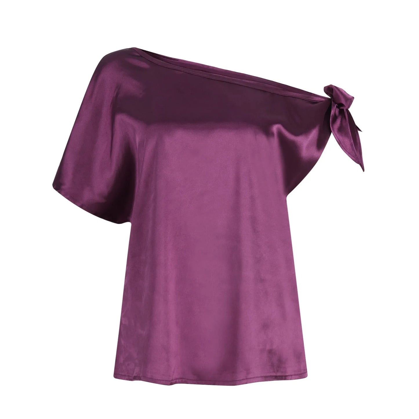 Womens Tops 2026 Pullover Fashionable And Sexy Women'S Solid Color Satin Pullover One-Shoulder Sleeveless Top топ летний