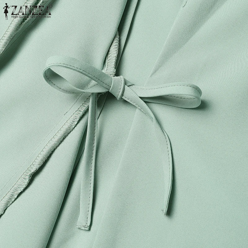 ZANZEA Elegant Office Lady Blazer Suits Women Classy Tied Waist Top and Pant 2pcs Outfit Streetwear Trend Commute Pant Sets 2025