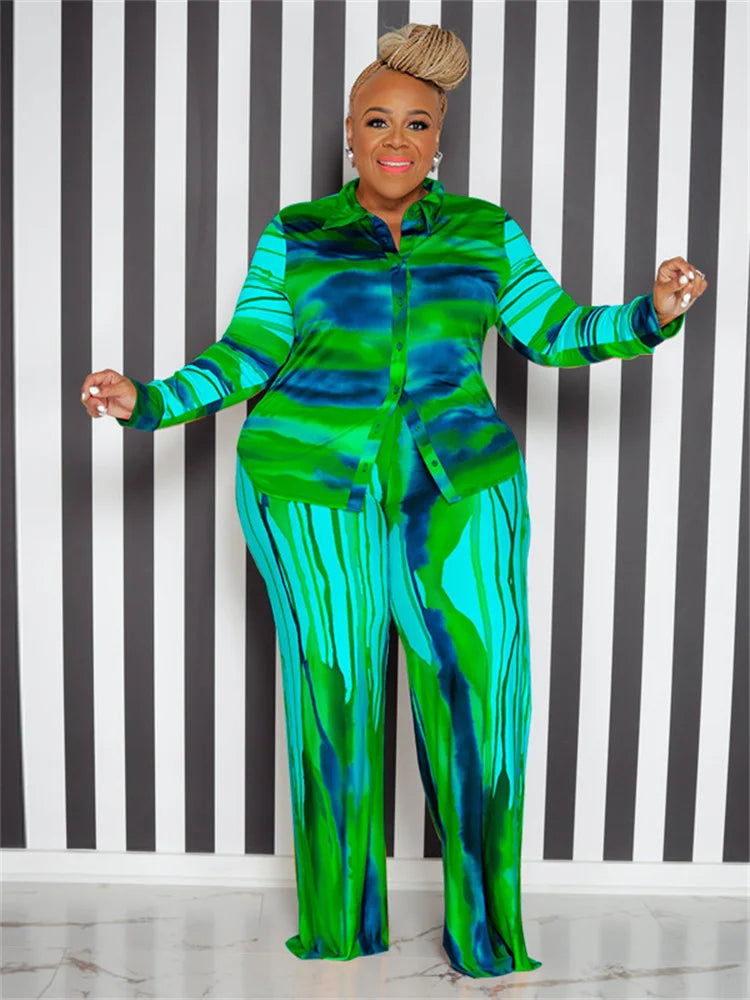 Wmstar Plus Size Two Piece Outfits Women Fall Clothing Tie Dye Top and Pants Leggings Matching Set Wholesale