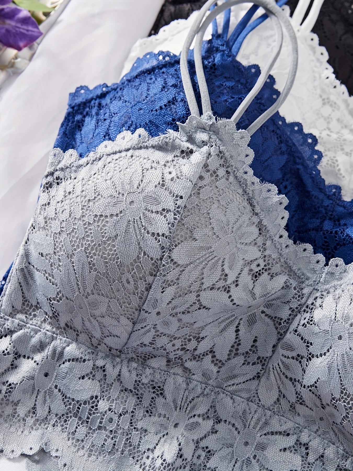 4PCS Women's Lace Non-wire Bra And Panties Set Transparent Low Rise Briefs Ultra-thin Comfort Underwear Female Bralette Lingerie