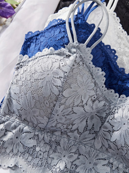 4PCS Women's Lace Non-wire Bra And Panties Set Transparent Low Rise Briefs Ultra-thin Comfort Underwear Female Bralette Lingerie