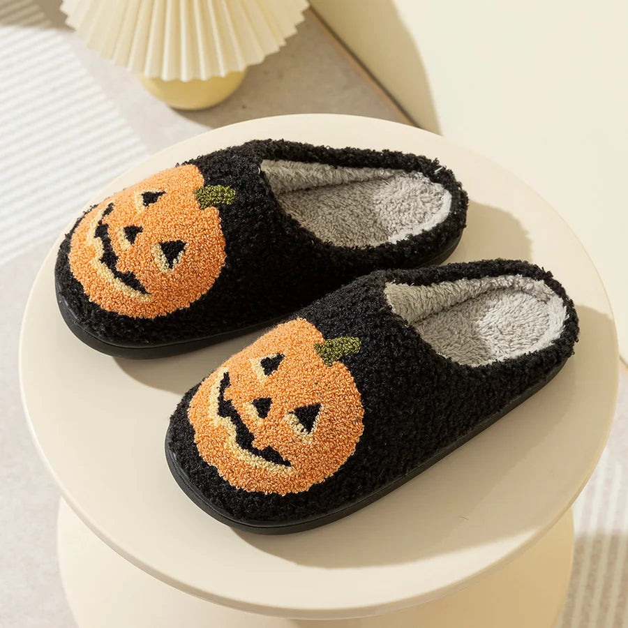 Classics Pumpkin Halloween Women's Slippers Winter Indoor Cartoon Comfort Home Bedroom Soft Causal Flat Plush Shoes for Gift
