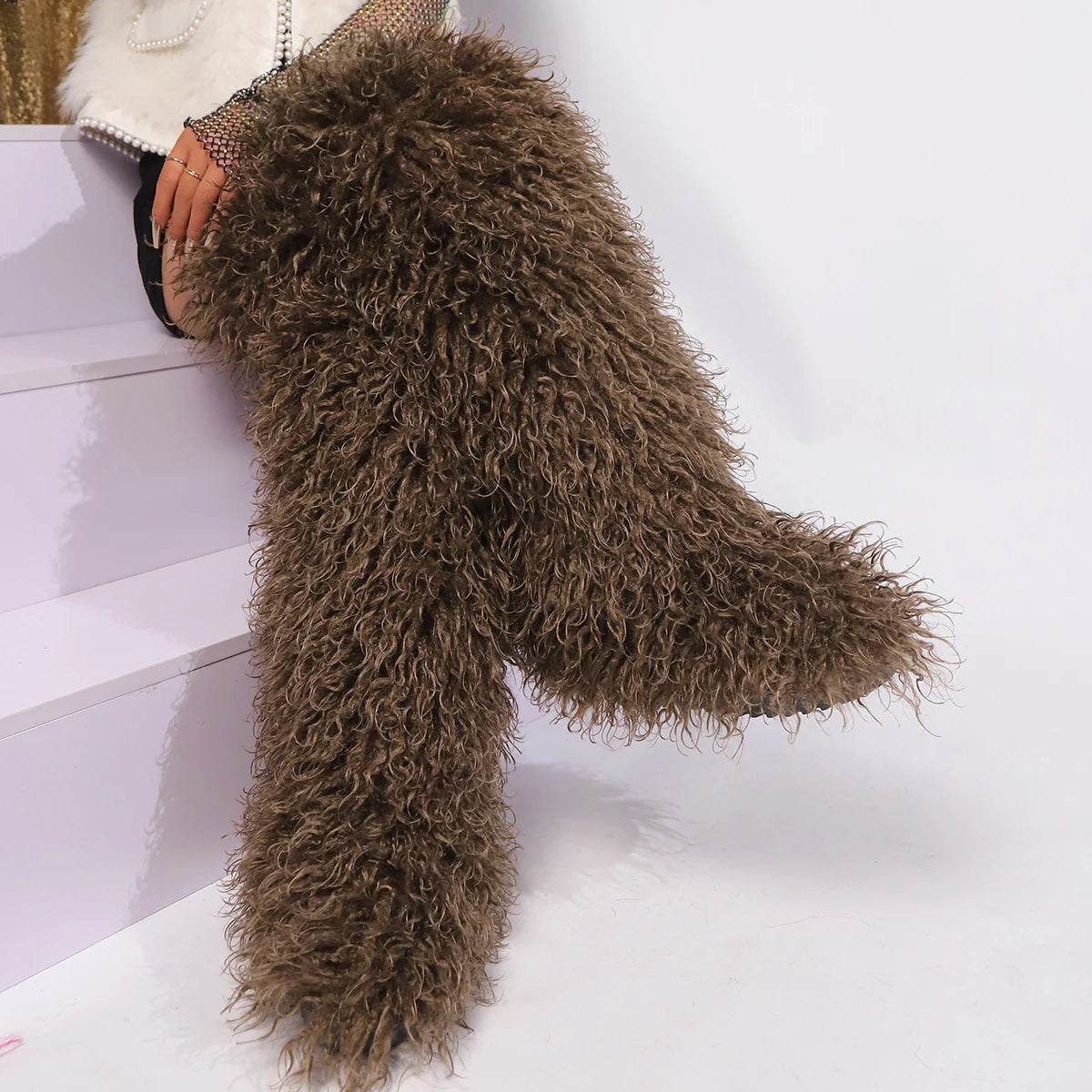 Women's Thigh High Mongolian Boots High Boots Winter New Fox Fur Snow Boots  Women's Boots Leg Warm Boots Non-Slip Soles