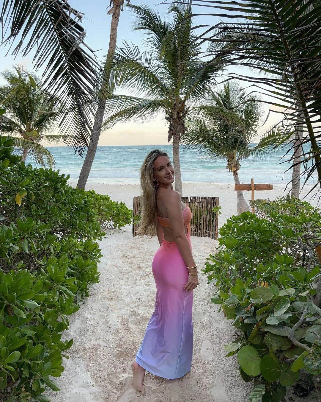 Summer dress Casual sexy gradient color print skirt with chest and waist