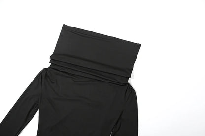 Sisterlinda Casual Hooded Long Dresses Woman Autumn Trend Swing Collar Full Sleeve Skinny High Stretch Solid Elegant Vestidos