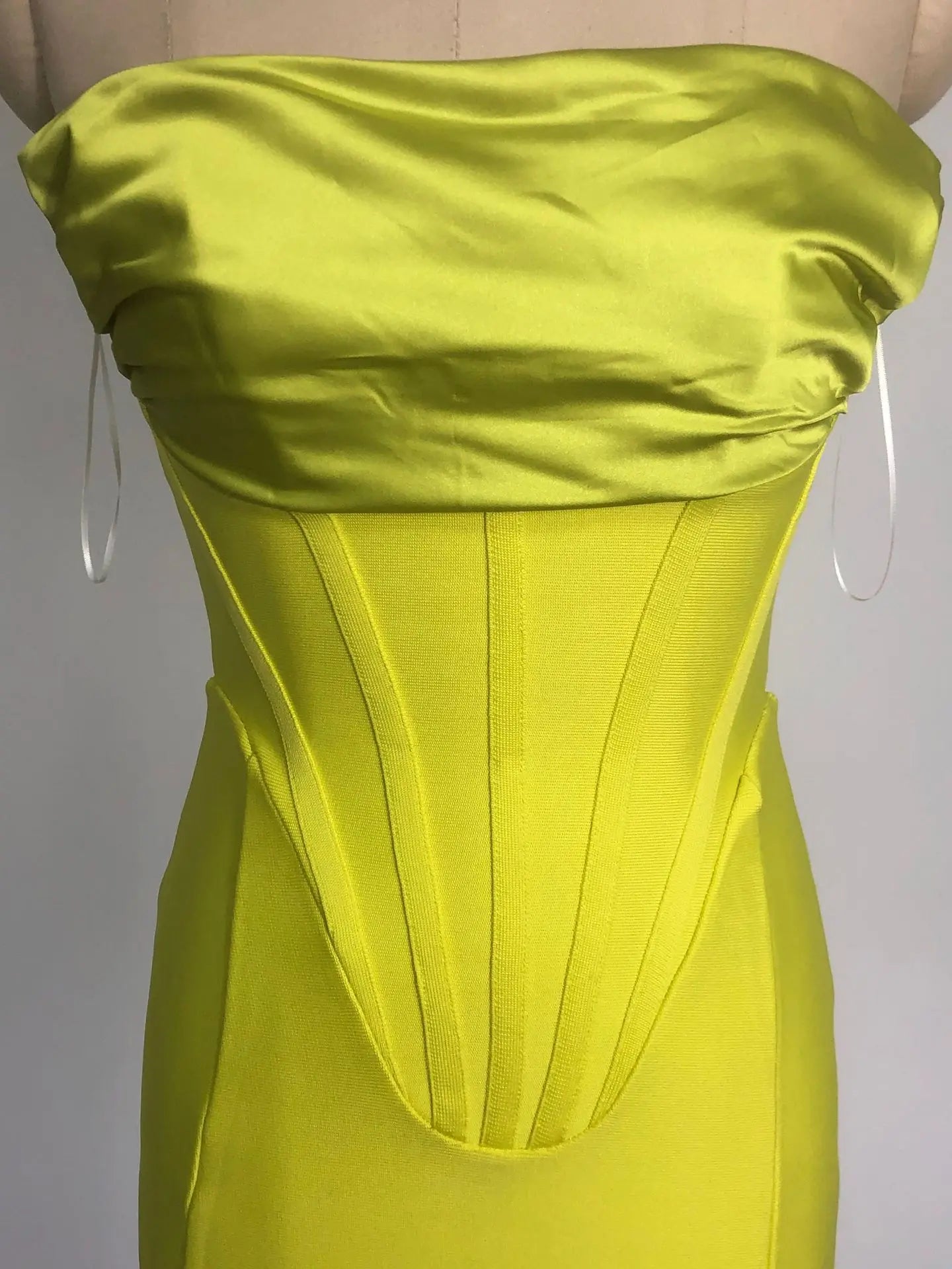 New Women Celebrity Sexy Strapless Split Green Midi Bodycon Bandage Dress Evening Stage Performance Dress Vestido