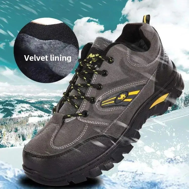 Men's Winter Fleece Lined Cotton Climbing Shoes Outdoor Casual Travel Work Shoes Anti Slip Warm Rubber Sole Ankle Length Boots