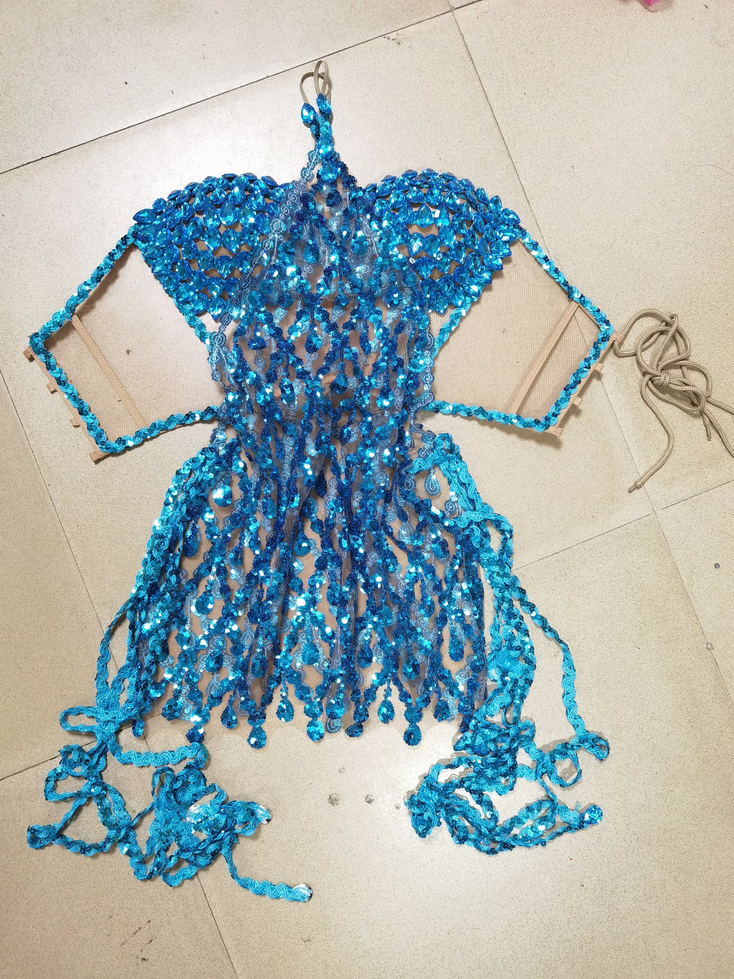 Luxurious Blue Diamond Sparkling Tassel Jazz Dance Performance Clothing Basketball Baby Performance Clothing Cheerleading Short