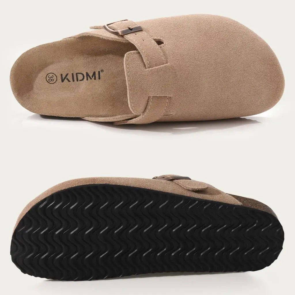 Comwarm Fashion Men's Suede Mules Slippers New Women Clogs Cork Insole Sandals With Arch Support Outdoor Beach Slides Home Shoes