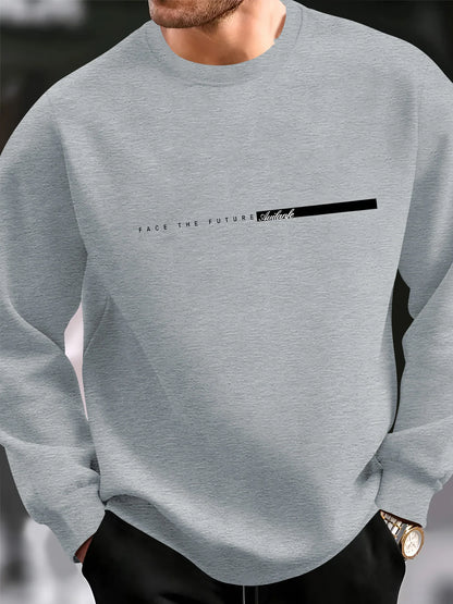 Men's autumn and winter fashionable casual loose FACE THE FUTURE graphic printed long sleeved round neck sweatshirt