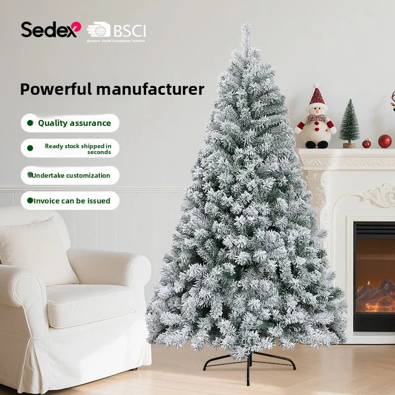 Christmas tree with white flocking, realistic snowfall effect, Christmas tree made of pine wood