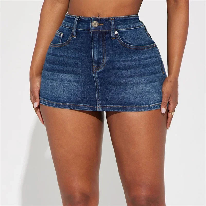 Sexy Slim Button Splice High Waist Ultra Short Skirt Women Summer Wrap Hip Denim Half-body Dress Female Casual Trend Streetwear
