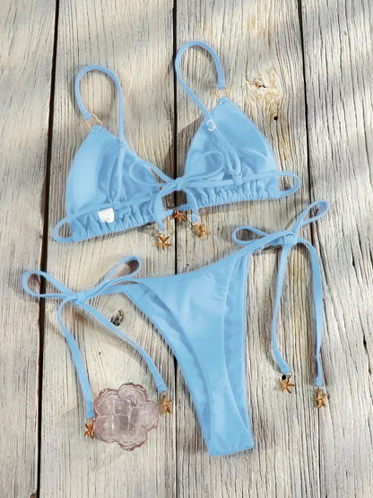 Bandage Bikinis Low Waist Swimwear Sexy Bikini Set For Women 2025 String Bathsuit Two Piece Suits Solid Swimsuits