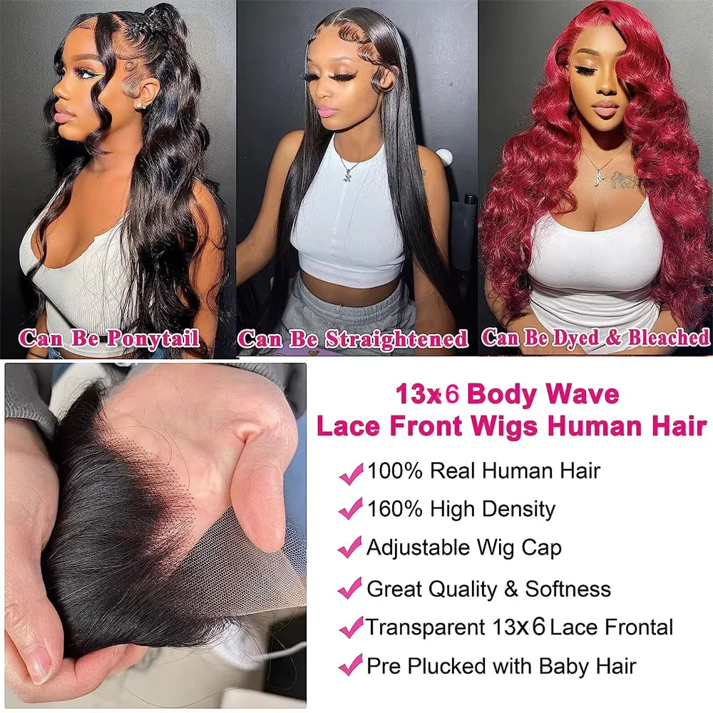 Body Wave 13x4 13x6 Hd Transparent Lace Front Wigs Human Hair Wig Brazilian  30 40 Inch Body Wave Lace Frontal Wig For Women