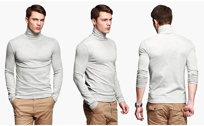 Korean Clothing Blouse Oversize Golf Wear Casual Full Cotton Men's Turtleneck Base Shirt Simple Solid Color Long Sleeve Tops Tee
