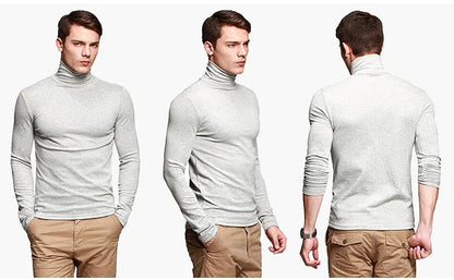 Korean Clothing Blouse Oversize Golf Wear Casual Full Cotton Men's Turtleneck Base Shirt Simple Solid Color Long Sleeve Tops Tee