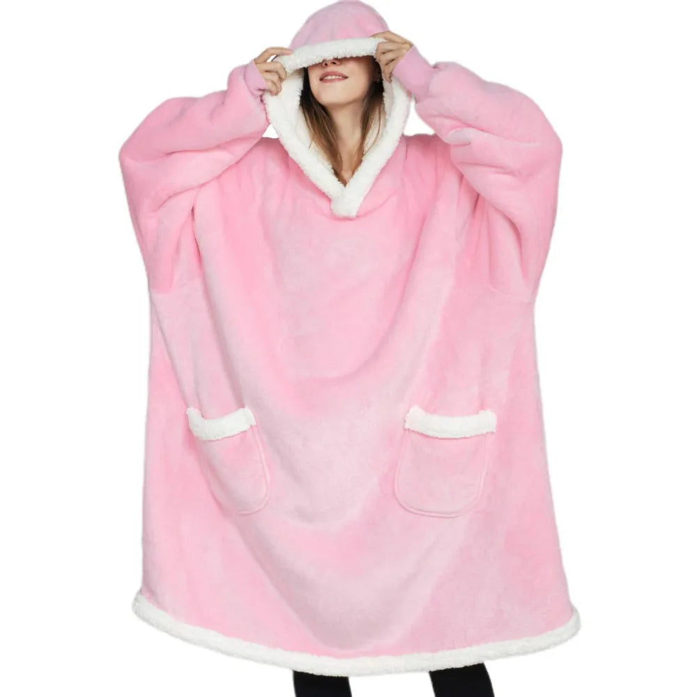 Wearable Blanket Hoodie Sherpa Fleece Hooded Blanket for Adult as A Gift Warm Comfortable Blanket Sweatshirt with Giant Pocket