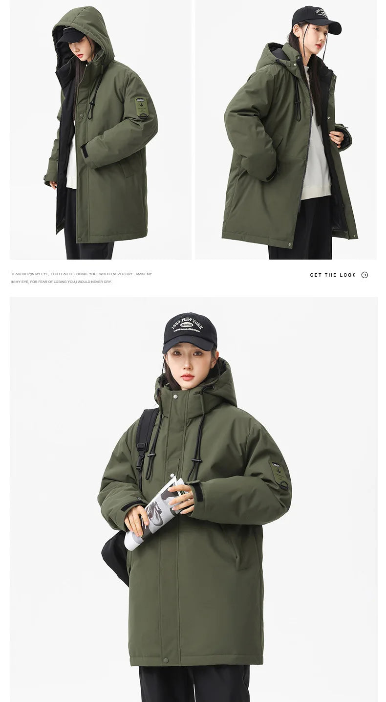 Winter new style cotton coat for men 2026 snap-closed hooded jacket neutral style mid-length workwear cotton coat for men