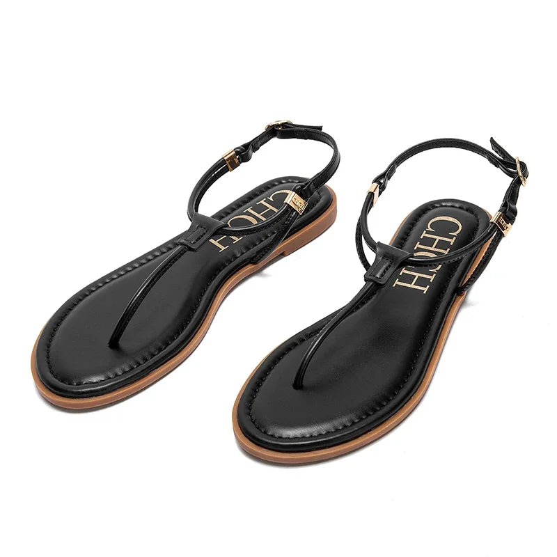 2025 Sandals Summer Women's Shoes Thin Bottom Flat Spaghetti Straps Casual Sandals Luxury Brand New