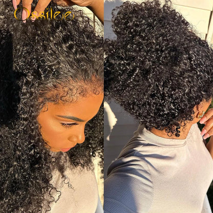 4C Kinky Edges Kinky Curly Invisi Strap 360 Glueless Wigs Human Hair 360 HD Lace Frontal Wig with Curly Baby Hair All Around