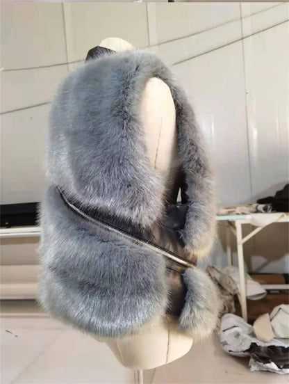 Autumn Winter Splicing Imitation Fox Fur Grass Vest Women Short Jacket 2025New Fashion Versatile Sleeveless Lady Waistcoat Coat