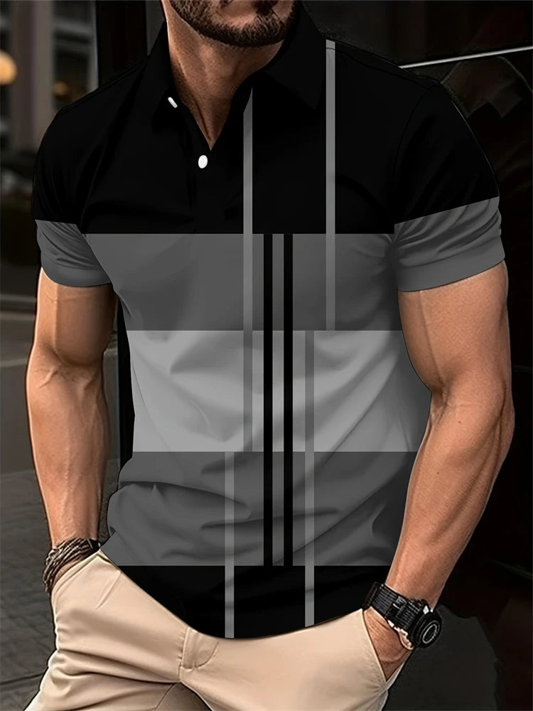 Summer Men's 3D Striped Polo Shirt Oversized Short Sleeve T Shirt Breathable Men's Clothing Casual Sports Street Mens Polo Shirt