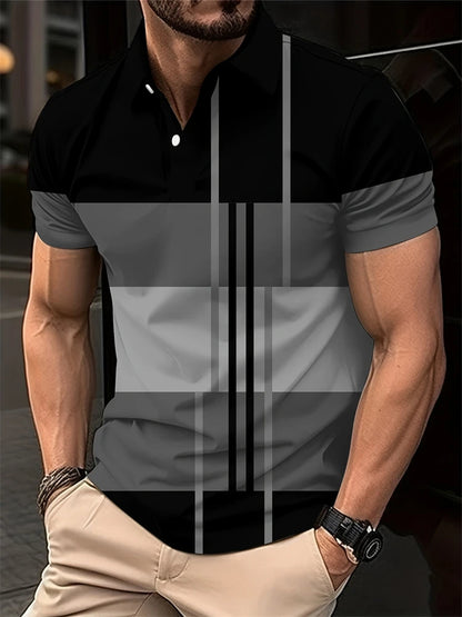 Summer Men's 3D Striped Polo Shirt Oversized Short Sleeve T Shirt Breathable Men's Clothing Casual Sports Street Mens Polo Shirt