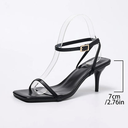 Black Ankle Strap Designer Heeled Sandals 2025 Summer Fashion Open Toe Thin High Heels Wedding Banquet Shoes Women Sandalias