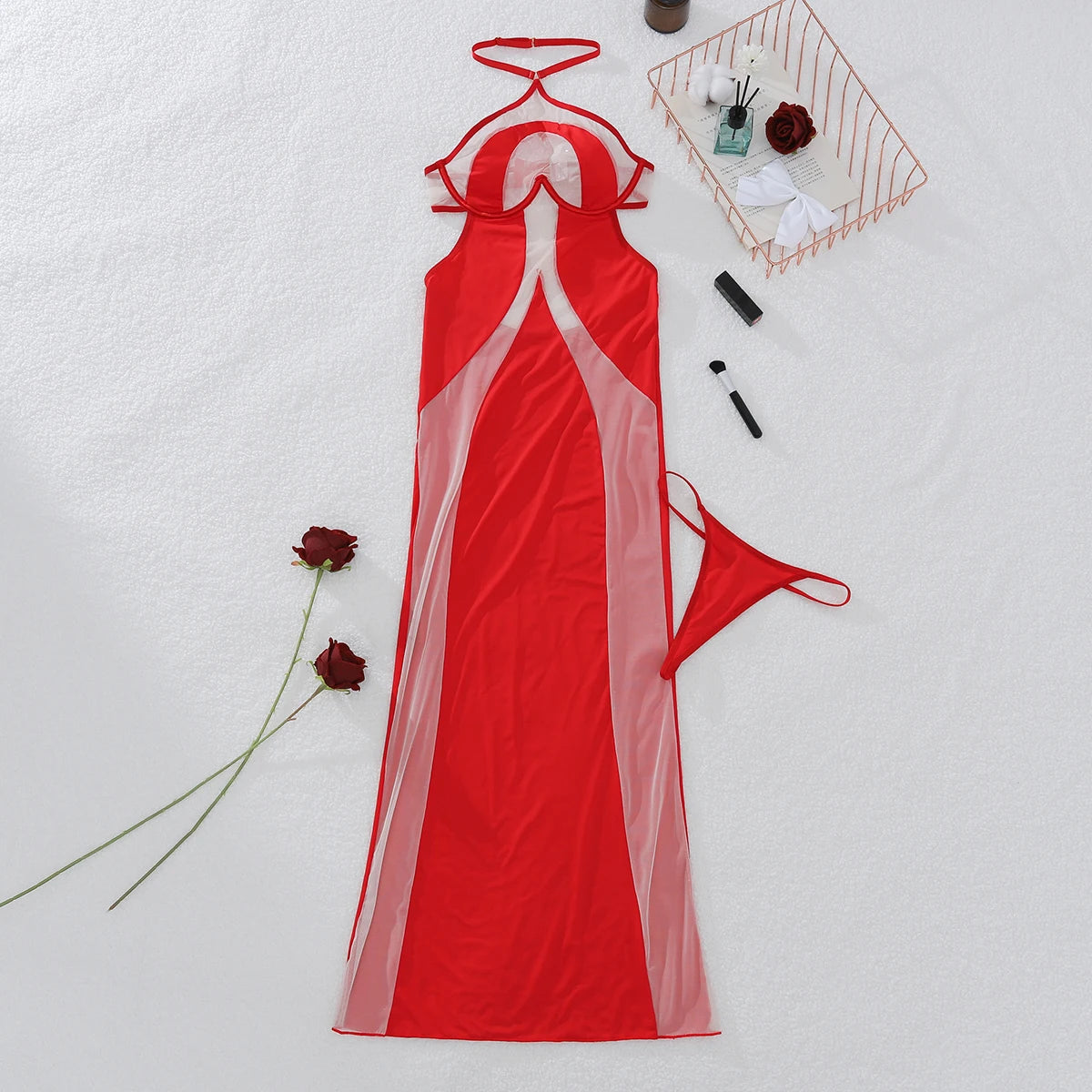 MUZISKAT 2026 Women's Sexy Hanging Neck Strap Fabric Splicing Dress Strapless Bareback Slimming Long Party Evening Dress