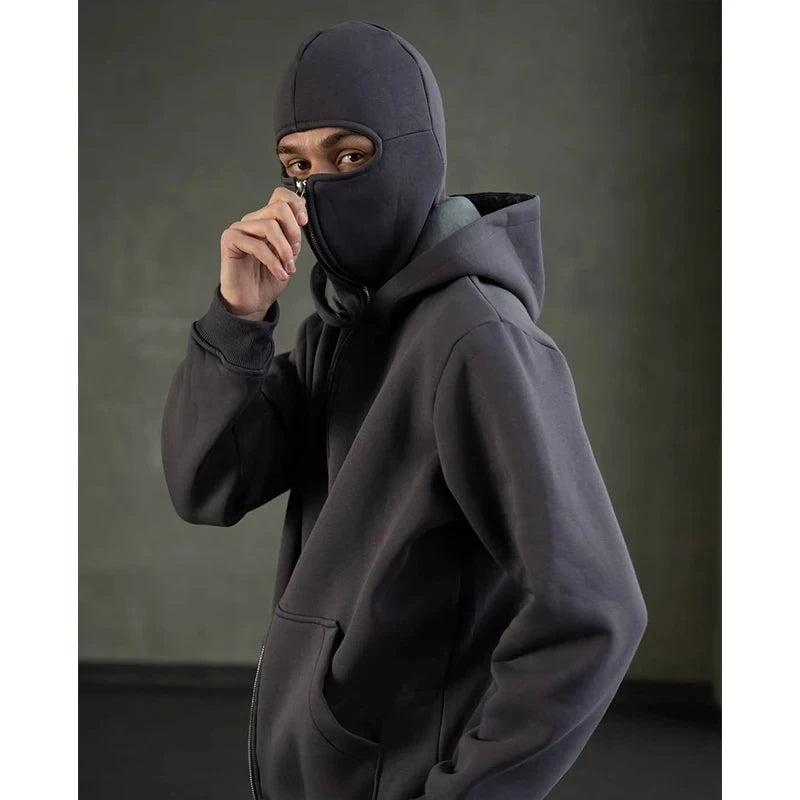 Men's and women's Balaclava Y2K Gothic Harajuku winter new item double hooded sweatshirt Unisex hooded mask zipper sportswear