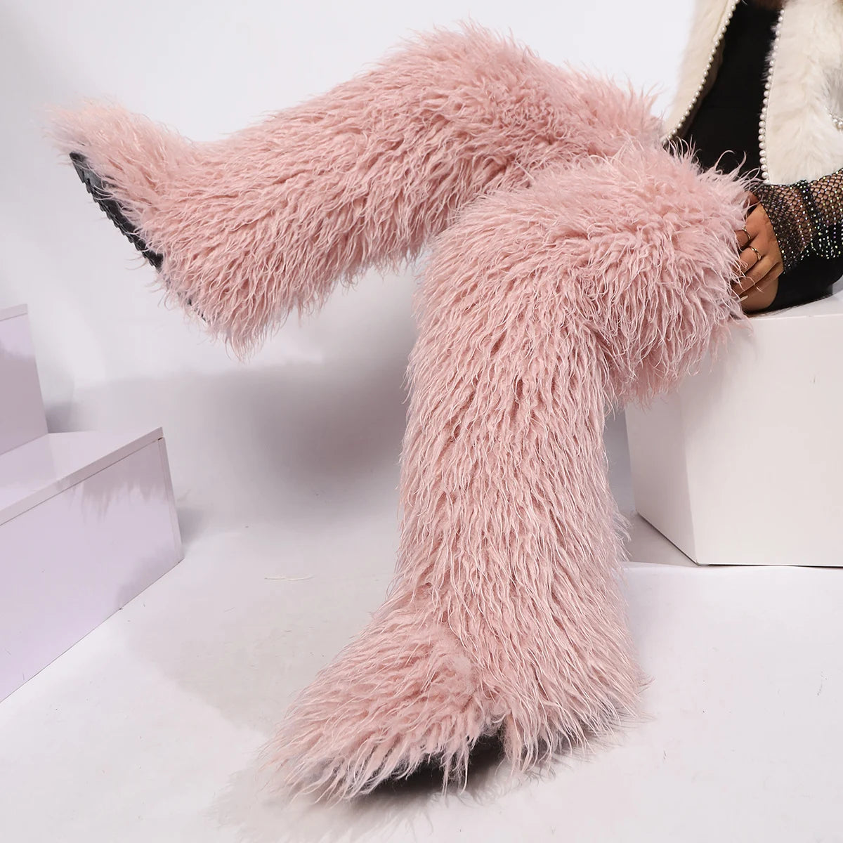 Women's Thigh High Mongolian Boots High Boots Winter New Fox Fur Snow Boots  Women's Boots Leg Warm Boots Non-Slip Soles