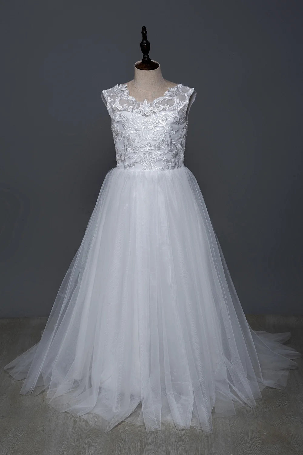 White Bridesmaid Dresses For Girls Princesss Flower Girl Dress Big Bow Lace First Communion Gown Kids Wedding Party | STEPHANIE