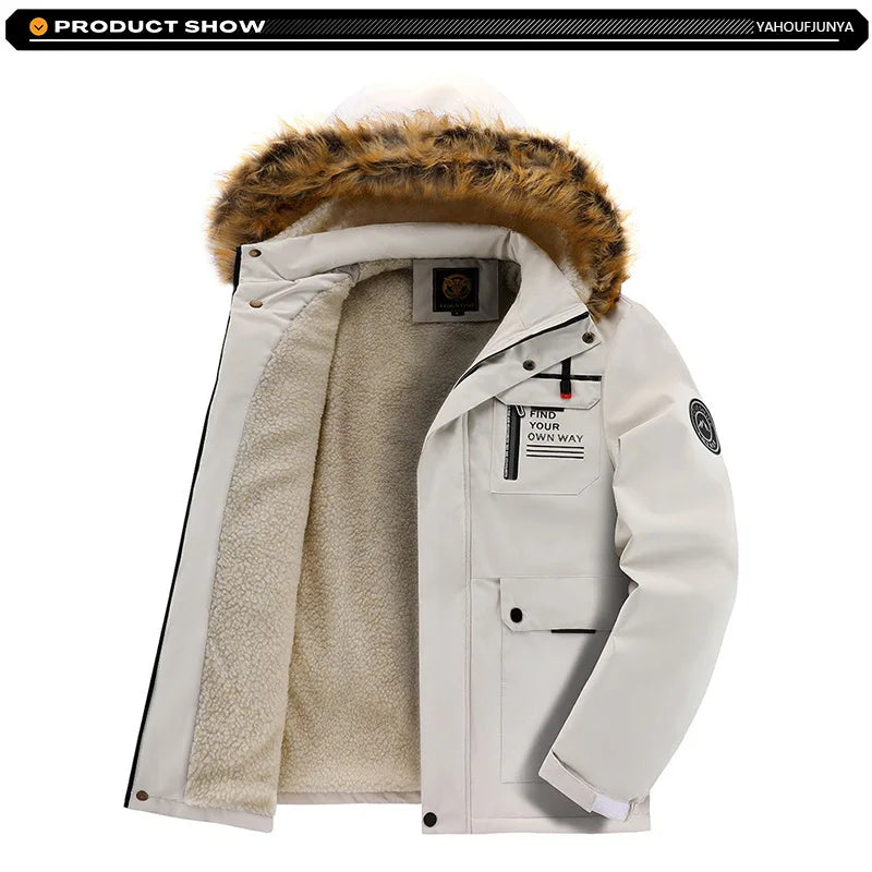 New Winter Men Outwear Fleece Warm Removable Hooded Hiking Jacket Men Outdoor Windproof Casual Fashion Jacket Coat Male Clothing