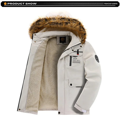 New Winter Men Outwear Fleece Warm Removable Hooded Hiking Jacket Men Outdoor Windproof Casual Fashion Jacket Coat Male Clothing
