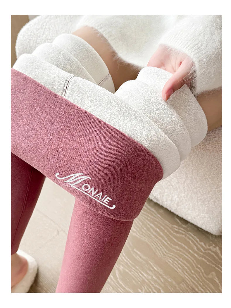 Winter Cashmere Leggings Women Solid Warm Leggings High Waist Slim Stretchy Pants Big Size Adding Velvet and Thickening Pants