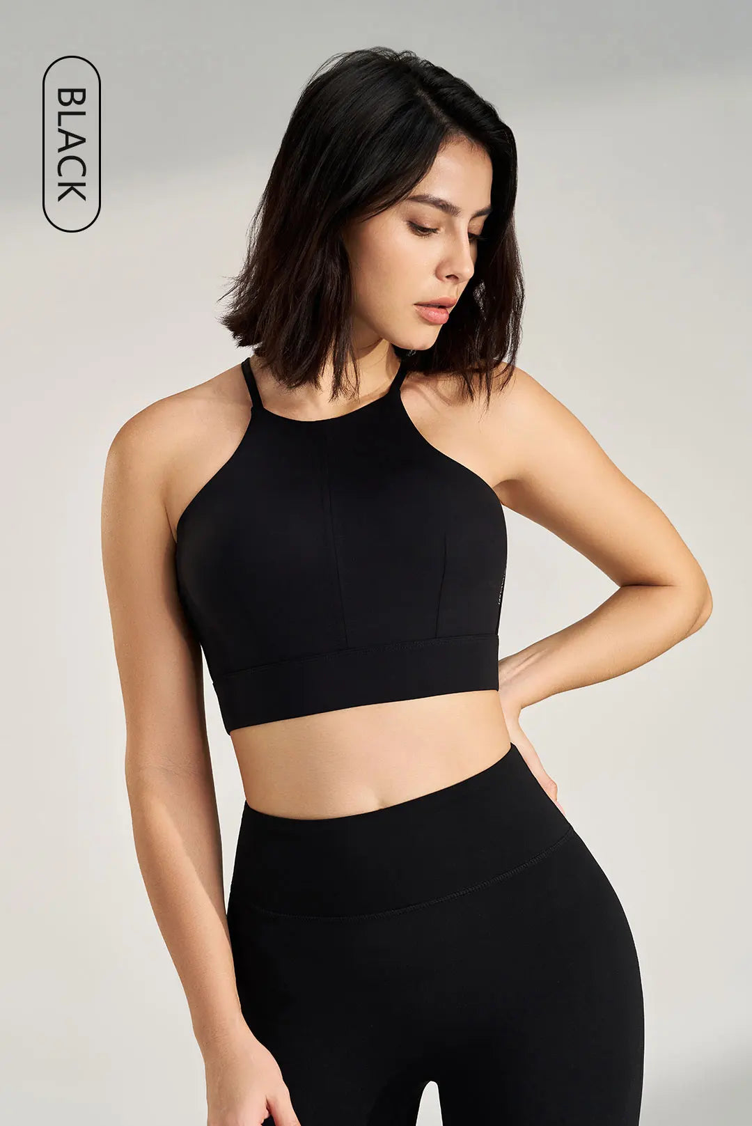 Women's sexy halter top gym high intensity workout yoga clothing gathered shockproof sports underwear yoga undershirt