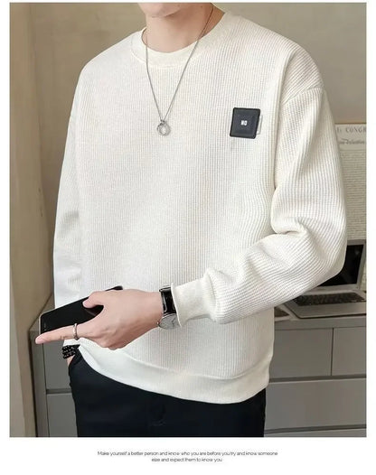 Loose round Neck Texture Pattern Men's Hoodie Solid Color Casual Autumn Wear Comfortable Breathable Street Style Sweatshirt