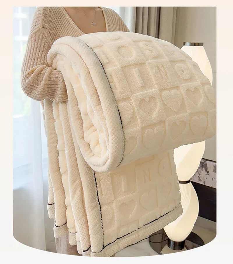 Solid Color Taffeta Velvet Carved Blanket Thick Double-Sided Plush Multifunctional Blanket Office Nap Quilt for All Seasons