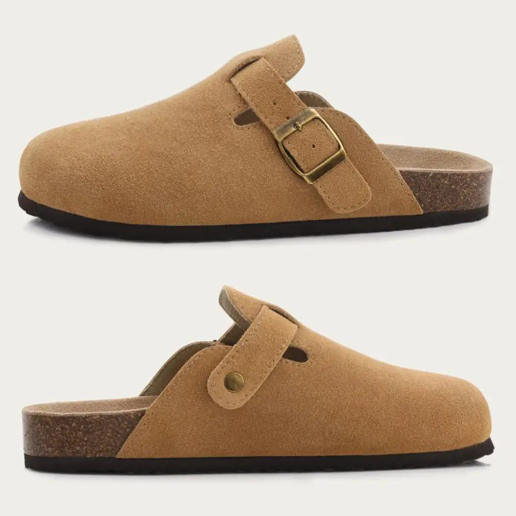 Comwarm Men Suede Clogs Slippers Classic Cork Footbed Mules Women Cozy Fashion Clogs Shoes With Arch Support Men Beach Sandals