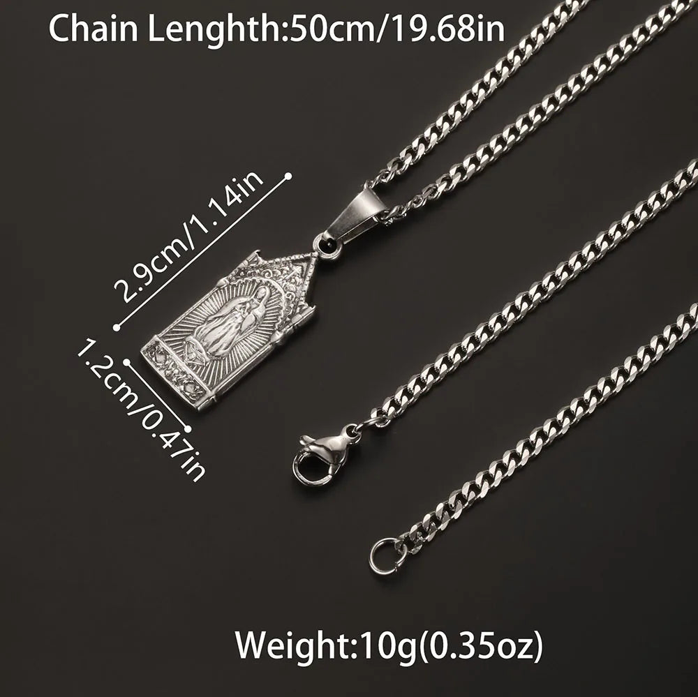1PC Vintage Fadeless Stainless Steel Virgin Mary Necklace for Men Women Saint Benedict Medal Necklace Men Spiritual Jewelry