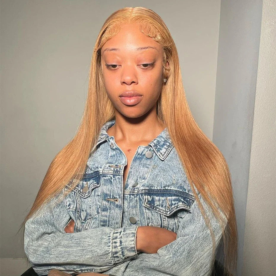 Bone Straight Honey Blonde Wig Human Hair Wigs 13x6 Hd Lace Frontal Wigs For Women 200% Density 27# Colored Lace Front Wigs