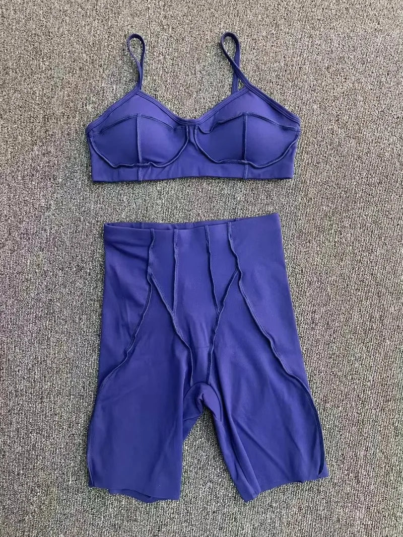 Yoga Fitness Sports Sets High Waist Hip-lifting Shorts Open Back Bra Suit Casual Running Workout Gym Leggings Sexy Set for Women