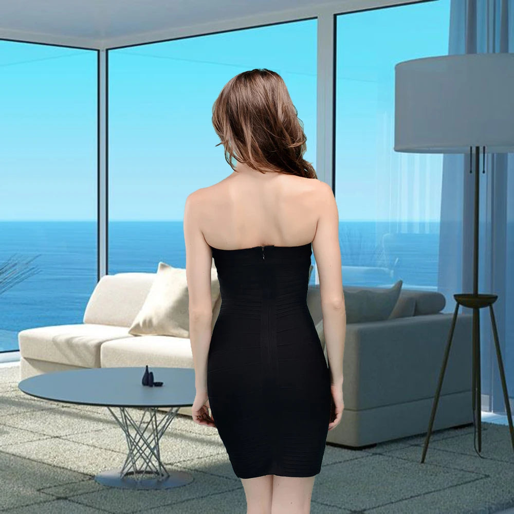 HQBORY 2026 women white Elastic Knitted Celebrity Strapless Mini Sexy Bandage Dress Red sexy party dresses bodycon vestido