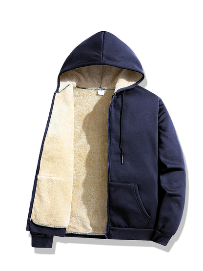 Winter Lambswool Zipper Hoodies Thicken Warm Jackets Long Sleeve Sweatshirts Casual Sports Fleece Black Coats Hooded Men Coat To