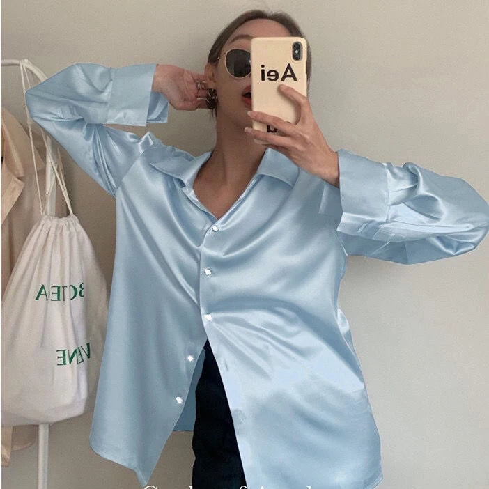 2026 Summer Trend Fashion Women's Casual Elegant Satin Long Sleeved Shirt Office Women's Shirts And Blouses Slim Femal Clothes