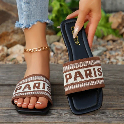 Fashionable Classic Simplicity Sandals Slides Women New Slippers Cloth Cover Letter Outdoor Casual Flat Bottom Slippers Women